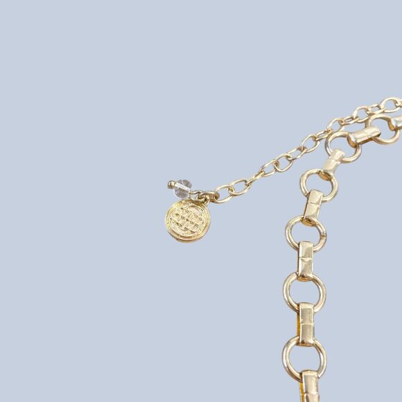 Gold Tone Purple Concentric Ring Necklace Chunky Geometric Chain Link Jewelry - Picture 5 of 8